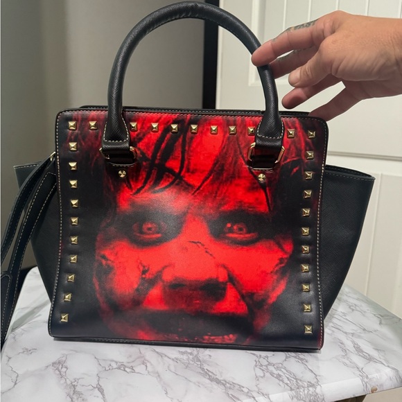 Inked Designs Faux Leather Hand Bag Riveted The Exorcist Strap Zip Closure - Picture 1 of 15